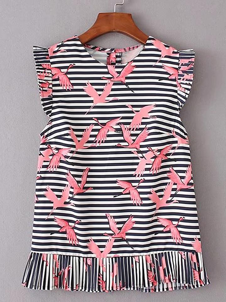 Romwe Cap Sleeve Pleated Hem Top