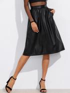 Romwe Exposed Zip Back Faux Leather Skirt
