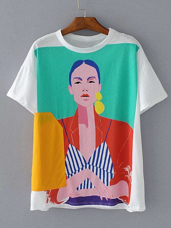 Romwe Portrait Print Tee