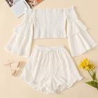 Romwe Frill Trim Layered Sleeve Top With Shorts