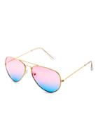 Romwe Pink And Blue Ombre Matel Frame Double Bridge Sunglass