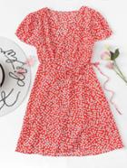 Romwe Calico Print Knot Side Dress