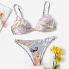 Romwe Random Flower & Bird Print Low Rise Bikini