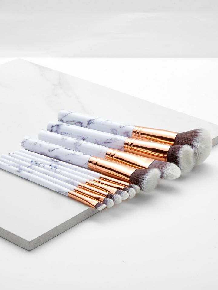 Romwe Marble Pattern Professional Makeup Brush 10pcs