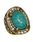 Romwe Green Simple Big Imitation Gemstone Ring