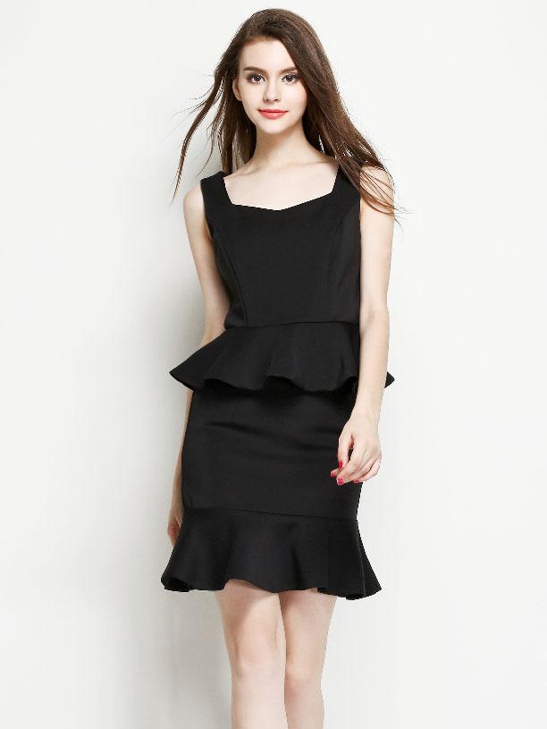 Romwe Scoop Neck Sleeveless Top With Peplum Hem Black Skirt