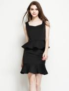 Romwe Scoop Neck Sleeveless Top With Peplum Hem Black Skirt