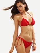 Romwe Red Ruffled Side Tie Bikini Set