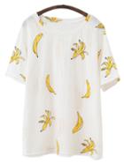Romwe White Short Sleeve Bananas Print T-shirt