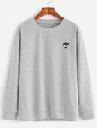 Romwe Grey Alien Embroidered Sweatshirt