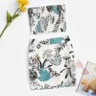 Romwe Tropical Print Bandeau Top With Skirt
