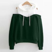 Romwe Open-shoulder Contrast Panel Hoodie