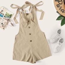 Romwe Tied Strap Button Front Low Side Romper