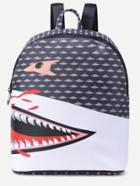 Romwe Grey Pu Shark Mouth Design Backpack