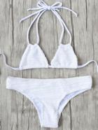 Romwe White Halter Tie Back Bikini Set