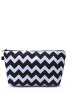 Romwe Black And White Geometric Line Print Cosmetic Makeup Bag