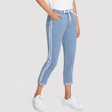 Romwe Stripe Contrast Drawstring Jeans