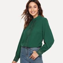 Romwe Mock Neck Lace Trim Top