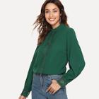 Romwe Mock Neck Lace Trim Top