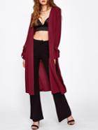 Romwe Belted Cuff Slit Side Duster Coat