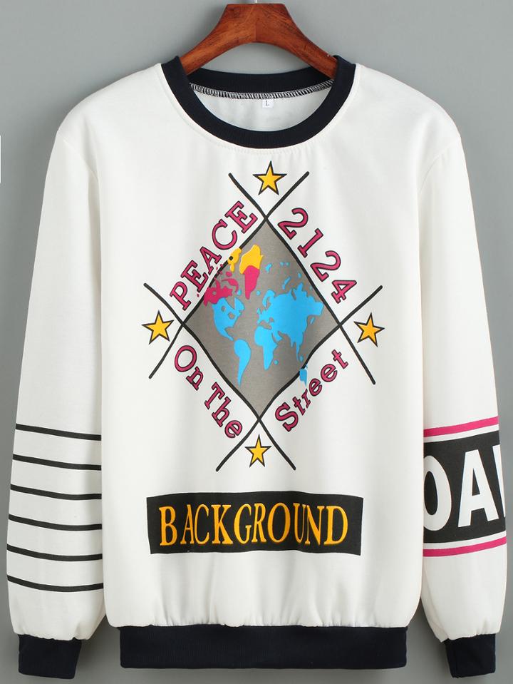 Romwe Striped Letter Print Sweatshirt