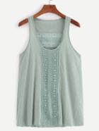 Romwe Pale Green Lace Insert Hollow Out Tank Top