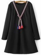 Romwe Black Tassel Detail Back Zipper Dress