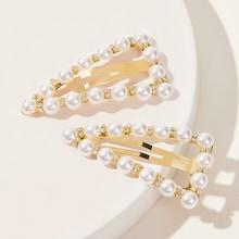 Romwe Rhinestone Engraved Faux Pearl Hair Snap Clip 1pair