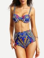 Romwe Geometric Print High Waist Bikini Set