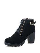 Romwe Buckle Detail Lace Up Ankle Boots