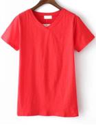 Romwe V Neck Loose Red T-shirt