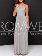Romwe Grey Sleeveless Crochet Lace Maxi Dress