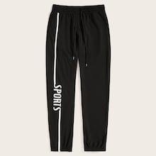 Romwe Guys Letter Detail Side Drawstring Waist Pants