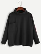 Romwe Black Turtleneck Drop Shoulder Pocket T-shirt