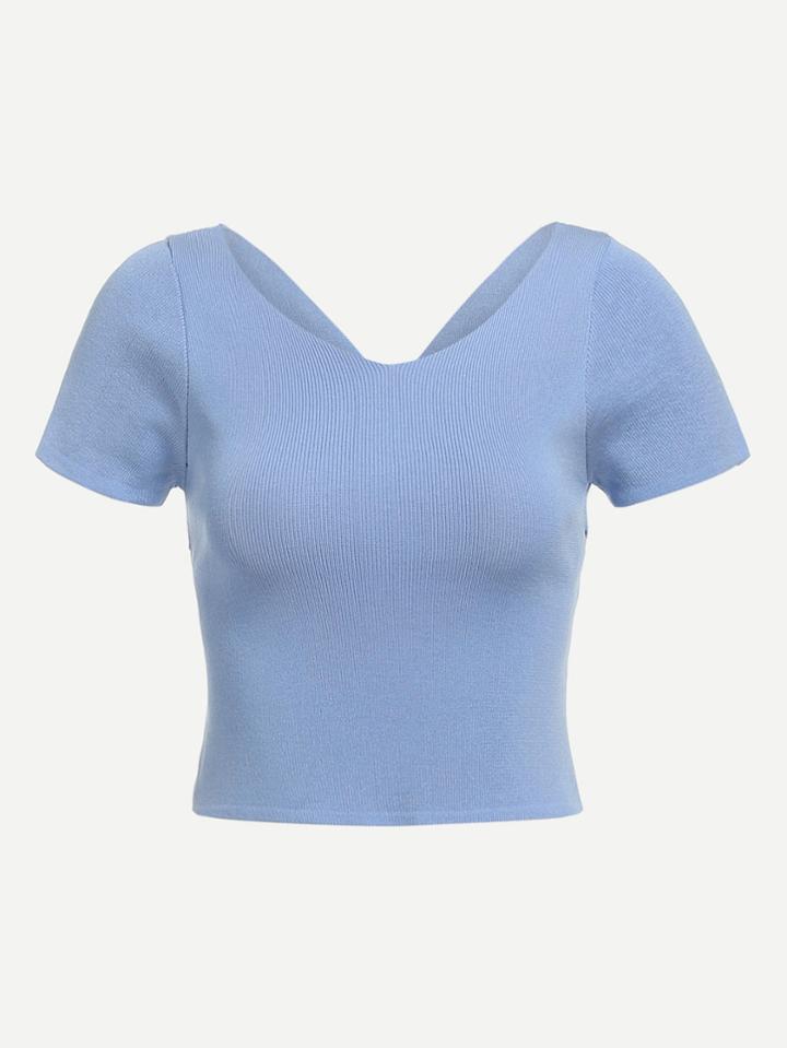 Romwe V Neckline Cut Out Back Knit Top