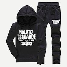 Romwe Men Letter Print Hooded Sweatshirt With Drawstring Pants