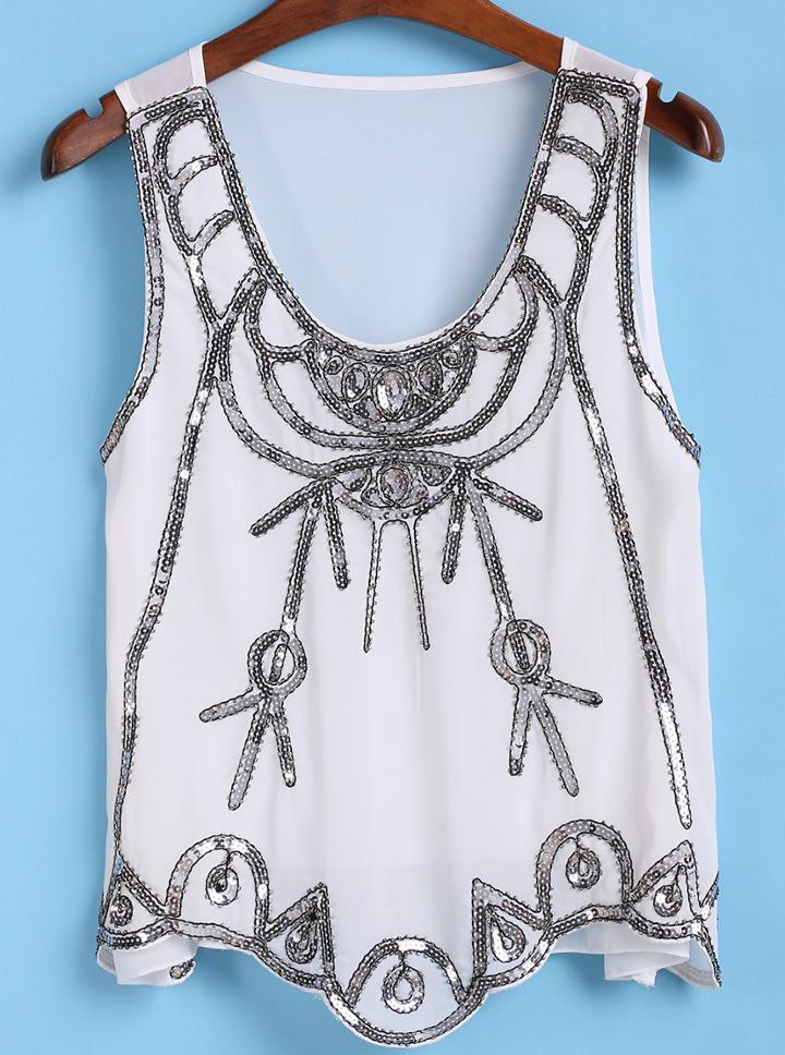 Romwe With Sequined Chiffon Tank Top