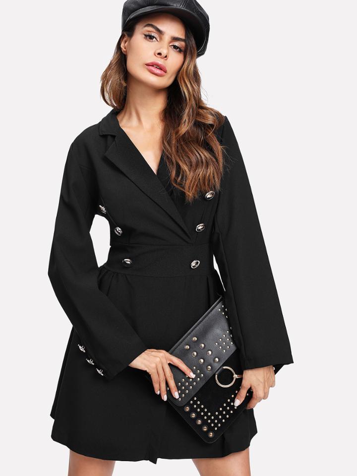 Romwe Double Breasted Surplice Blazer Dress