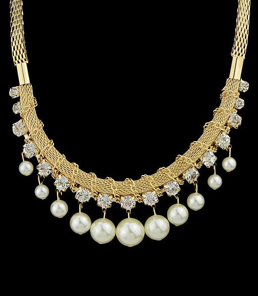 Romwe Gold Bead Tassel Necklace