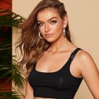 Romwe Push Buckle Strap Solid Crop Top