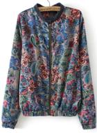 Romwe Multicolor Long Sleeve Vintage Floral Jacket