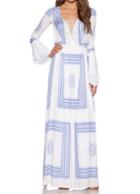 Romwe Blue V Neck Bandage Geometric Print Dress