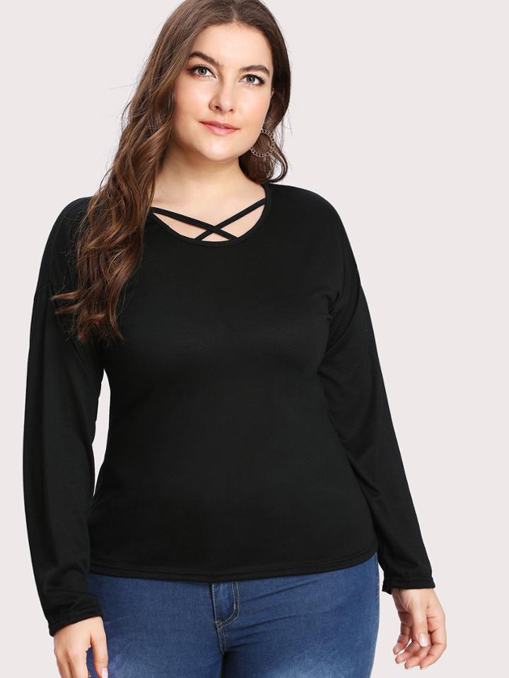 Romwe Criss Cross Front Tee