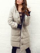 Romwe Stand Collar Long Apricot Padded Coat