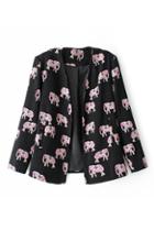 Romwe Elephants Print Buttonless Slim Blazer