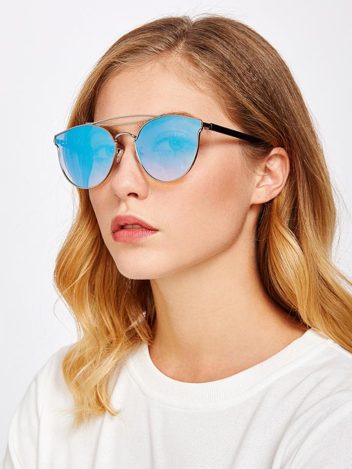 Romwe Double Bridge Tinted Lens Sunglasses