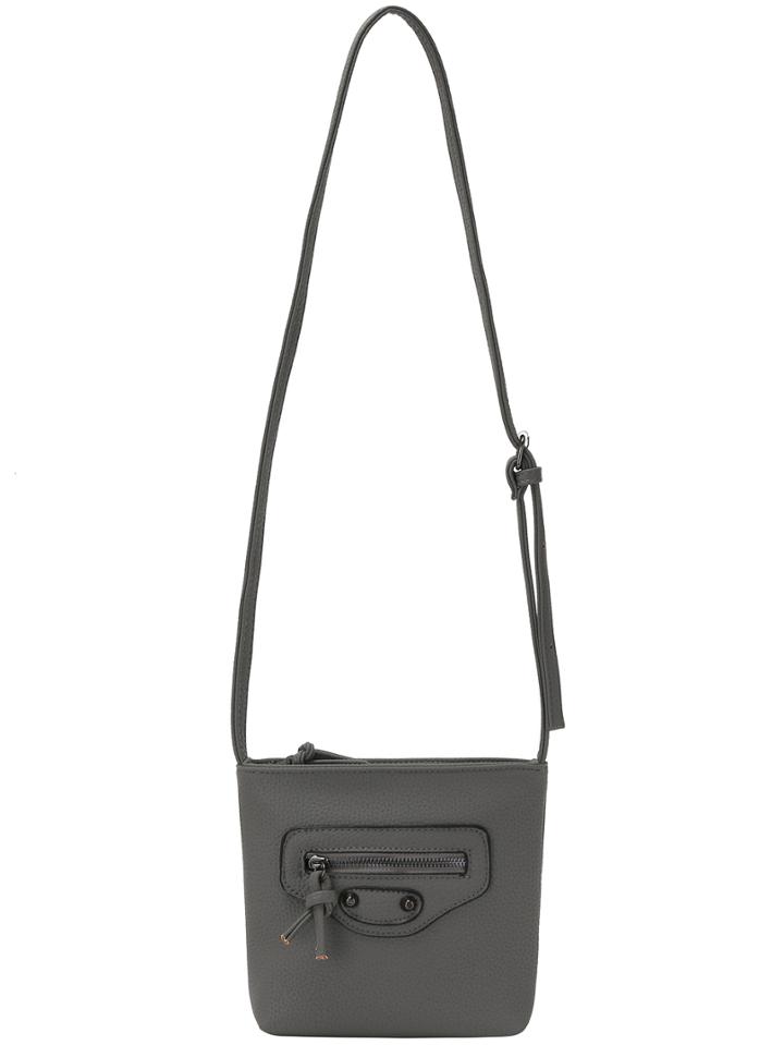 Romwe Stud Grey Pu Shoulder Bag With Zippers
