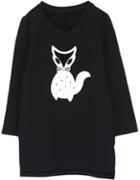 Romwe Bow Fox Print Black Sweatshirt