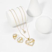Romwe Heart Pendant Layered Necklace & Earrings
