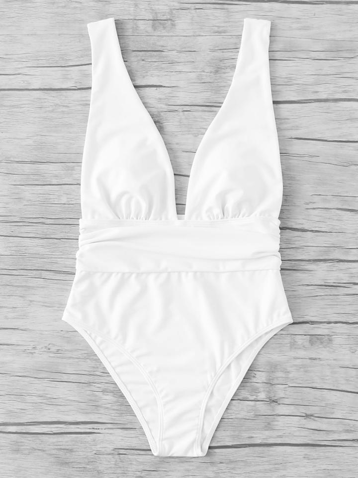 Romwe Plunge Neckline Open Back Swimsuit